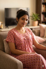 Traditional cotton nighty, 55 Inches Long - Pure Cambric Cotton