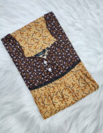 Front Open Cotton Nighty With Buttons, 55 Inches - Yellow + Brown - Image 3