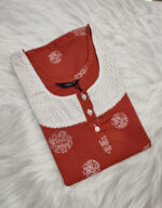 Churidar Model Cotton Nighty With Buttons, Hacoba Yoke, 3/4th Sleeves, 55 Inches - Image 3