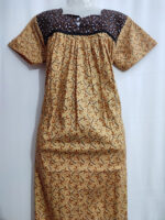 Front Open Cotton Nighty With Buttons, 55 Inches - Yellow + Brown - Image 4