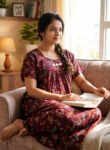 Traditional Cotton Nighty, 55 Inches Length - Maroon