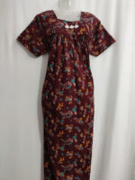 Traditional Cotton Nighty, 55 Inches Length - Maroon - Image 4