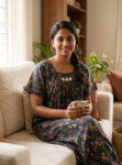 Traditional Cotton Nighty, 55 Inches Length - Dark Ash