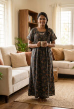 Traditional Cotton Nighty, 55 Inches Length - Dark Ash - Image 2