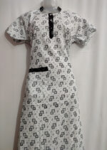 Churidar Model Cotton Nighty With Collar, 55 Inches - White + Black - Image 4