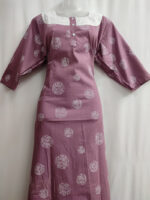 Churidar Model Cotton Nighty With Buttons, Hacoba Yoke, 3/4th Sleeves, 55 Inches - Onion Pink - Image 4