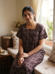 Front Open Cotton Nighty With Zip, 55 Inches - Brown + Multi Shade