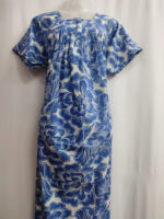 Front Open Cambric Cotton Nighty With Zip, 55 Inches - Blue - Image 4