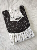 Front Open Cotton Nighty With Buttons, 55 Inches - White + Black - Image 3