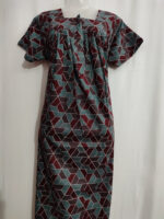 Front Open Cotton Nighty With Zip, 55 Inches - Maroon + Multi Shade - Image 4