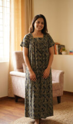 Front Open Cotton Nighty With Zip, 55 Inches - Image 2