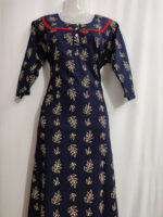 Churidar Model Cotton Nighty With Buttons, 3/4th Sleeves, 55 Inches - Blue - Image 3