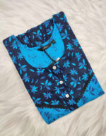 Short And Trendy Cotton Nighty With Round Neck - Blue + Dark Blue - Image 3
