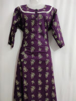 Churidar Model Cotton Nighty With Buttons, 3/4th Sleeves, 55 Inches - Grape Wine - Image 3