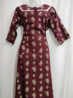 Churidar Model Cotton Nighty With Buttons, 3/4th Sleeves, 55 Inches - Maroon - Image 3