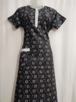 Churidar Model Cotton Nighty With Collar, 55 Inches - Black + White - Image 3