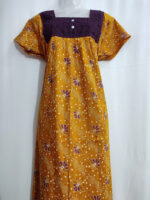 Traditional Cotton Nighty, Hacoba Yoke, 55 Inches Length - Yellow - Image 3