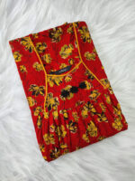 Traditional Cotton Nighty, 55 Inches Length - Red - Image 3