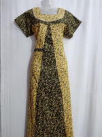 Churidar Model Cotton Nighty With Buttons, 55 Inches - Yellow + Green - Image 4