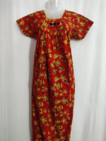 Traditional Cotton Nighty, 55 Inches Length - Red - Image 4