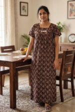 Traditional Cotton Nighty, 55 Inches Length - Green + Multi Design - Image 2