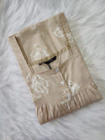 Front Open Cotton Nighty With Buttons, 57 Inches - Dark Cream - Image 3