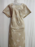 Front Open Cotton Nighty With Buttons, 57 Inches - Dark Cream - Image 4