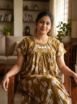 Traditional Cotton Nighty, 55 Inches Length - Olive Green