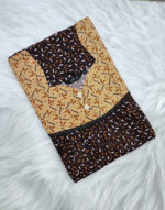 Front Open Cotton Nighty With Buttons, 55 Inches - Brown + Yellow - Image 3