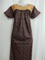 Front Open Cotton Nighty With Buttons, 55 Inches - Brown + Yellow - Image 4