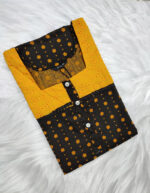 Churidar Model Cotton Nighty With Buttons, Hacoba Yoke, 55 Inches - White + Yellow - Image 3