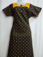 Churidar Model Cotton Nighty With Buttons, Hacoba Yoke, 55 Inches - White + Yellow - Image 4