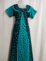 Churidar Model Cotton Nighty With Buttons, 55 Inches - Dark Green + Light Green - Image 4