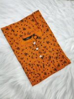 Front Open Cotton Nighty With Buttons, 55 Inches - Orange - Image 3