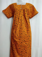 Front Open Cotton Nighty With Buttons, 55 Inches - Orange - Image 4