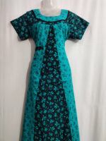 Churidar Model Cotton Nighty With Buttons, 55 Inches - Light Green + Dark Green - Image 4