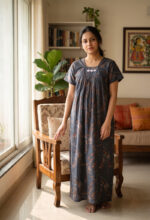Traditional Cotton Nighty, 55 Inches Length - Black - Image 2