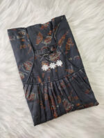 Traditional Cotton Nighty, 55 Inches Length - Black - Image 3