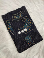 Traditional Cotton Nighty, 55 Inches Length - Dark Blue - Image 3