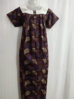 Front Open Cotton Nighty With Buttons, Hacoba Yoke, 55 Inches - Brown - Image 4