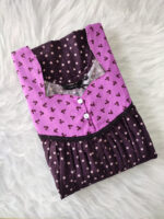 Front Open Cotton Nighty With Buttons, 55 Inches - Brown + Rose - Image 3