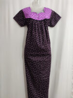 Front Open Cotton Nighty With Buttons, 55 Inches - Brown + Rose - Image 4