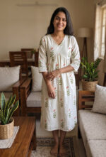 Short And Trendy Cotton Alia Cut Nighty - Cream - Image 2