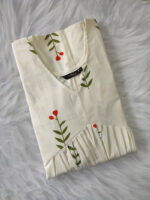 Short And Trendy Cotton Alia Cut Nighty - Cream - Image 3