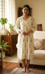 Short And Trendy Cotton Alia Cut Nighty - Cream - Image 2