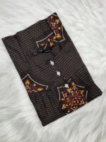Front Open Cotton Nighty With Buttons, 55 Inches - Brown - Image 3