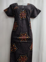 Front Open Cotton Nighty With Buttons, 55 Inches - Brown - Image 4
