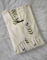 Short And Trendy Cotton Alia Cut Nighty - Cream - Image 3