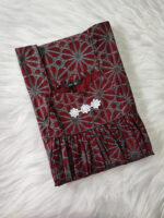 Traditional Cotton Nighty, 55 Inches Length - Maroon + Green - Image 3