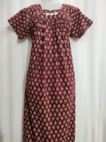 Traditional Cambric Cotton Nighty, 55 Inches Length - Maroon - Image 4